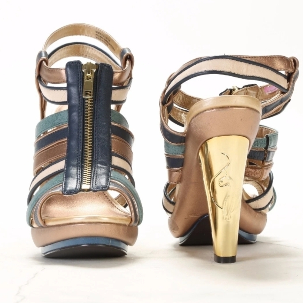 Baby Phat Blue and Gold Strappy Heels Y2K Size 10